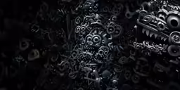 a wall with many gears and a mechanical creature