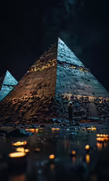 a pyramid is surrounded by ice and candles
