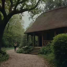 a man is walking outside with a umbrella