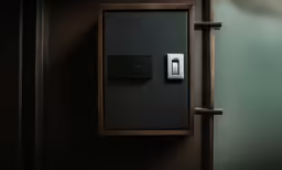 a wood and metal door with two switches on it