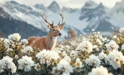 the deer is standing in the wild flowers