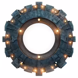 a round mirror with bulbs in the middle