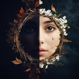 a woman with a wreath on her head