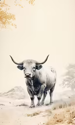 a bull standing in the middle of a field