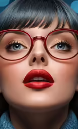 a woman wearing glasses and a blue shirt