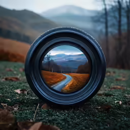 a camera lens sitting on the ground in the grass