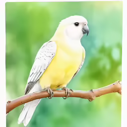 a yellow and white bird perched on a branch