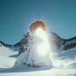a big snow covered mountain with a huge bird in the air