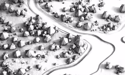 a black and white photo of small model cities
