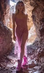 the model was walking through a small cave
