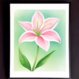 pink flower with green stem on dark green background