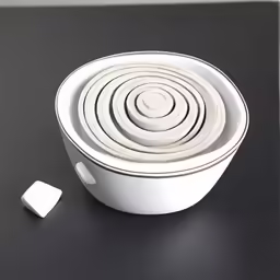 a bowl of different types and shapes is displayed on a table