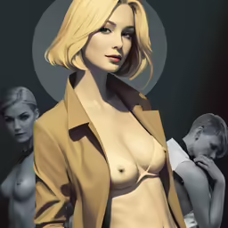 a woman in a nude top with some other women around her