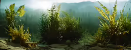 a few plants and rocks in some water