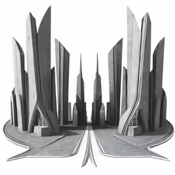 futuristic city with concrete blocks and buildings