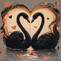 two swans in love sitting on the water