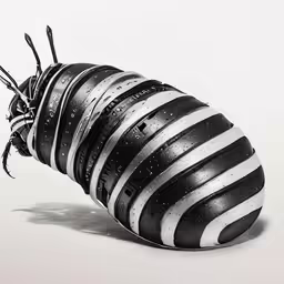 a stripped insect with small, black and white details