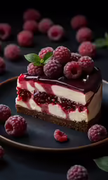 this cake is covered in raspberries and is topped with whipped cream