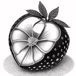 the apple is decorated with a flower and leaf