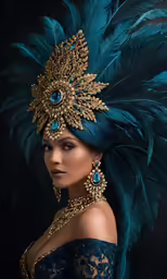 woman in blue flap and head piece