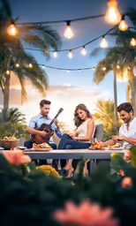 a group of people sitting around at a table