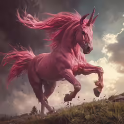 the back view of a running pink horse