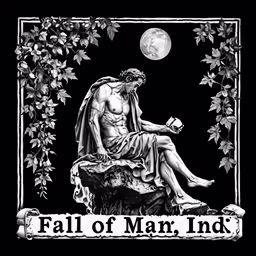 a painting of a man sitting in front of a moon