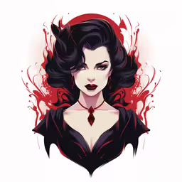 a woman in a black dress and with red makeup,the girl with red lipstick in her head and wings