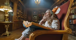 a very old man sitting on a big red chair