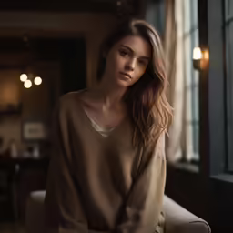 a young woman posing for a picture in a sweater
