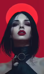 a portrait of a woman wearing a collared shirt and choker