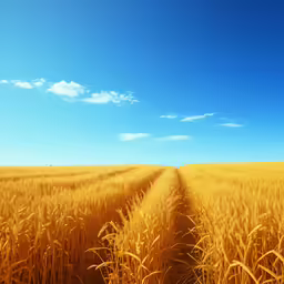 a dirt road splits between two large yellow wheat stalks