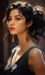 a portrait of a woman wearing earrings