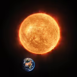 the sun and earth are in close proximity, with bright red light