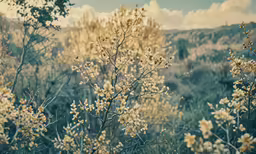 plants in the foreground and the hills behind