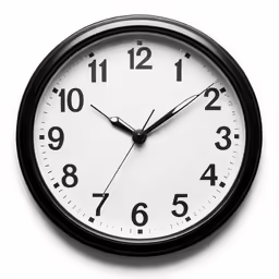 a black and white clock with three sides of the hour