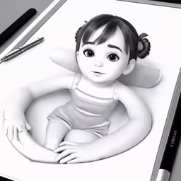 a cartoon girl is drawing with her hand