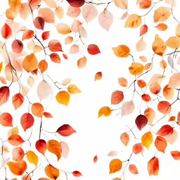 autumn leaves blowing in the wind with white background
