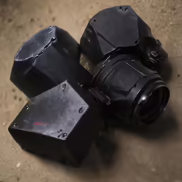 three black pieces of equipment lying on the ground