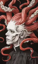 an illustration of a young man with long red hair