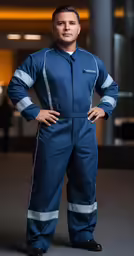 a man wearing a blue suit is standing