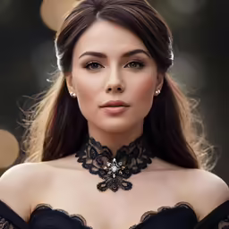 a woman in a corset with earrings on her head