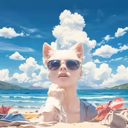 there is a woman with sunglasses on a beach