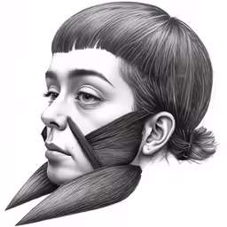 a drawing of a woman with a ponytail on her head
