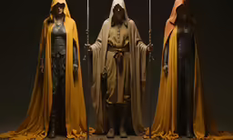 five figures of people dressed in medieval costumes