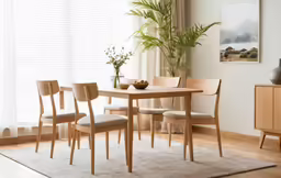 a large dining table with four chairs around it