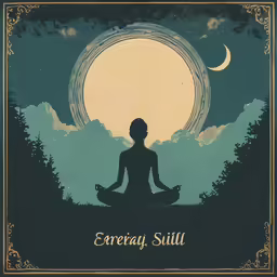a person sitting in a meditation position under a full moon