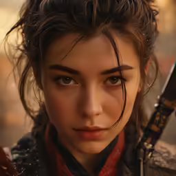 a young woman with a sword in her hand