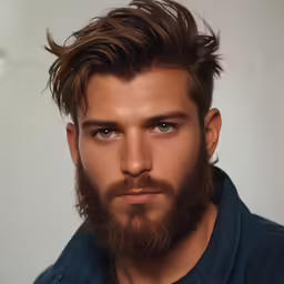 a bearded man with short hair and a beard