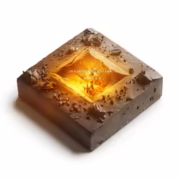 a black square with a yellow light inside of it